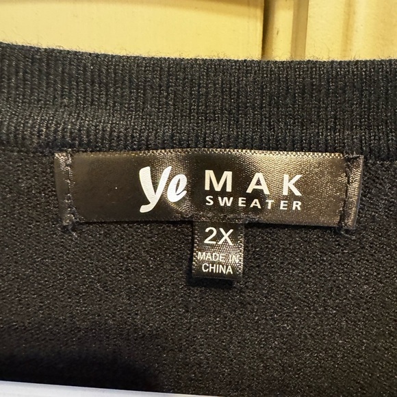 YeMak Black Crewneck Casual Button Down Sweater Cardigan Plus Size 2X - Picture 5 of 11
